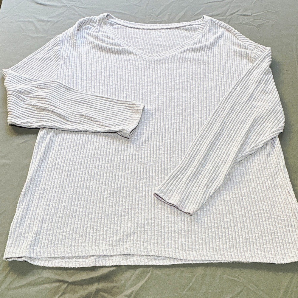 Maurices Women 2XL Gray Ribbed Knit Long Sleeve Scoop Neck Pullover Top